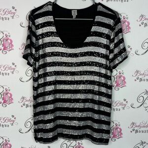 Tristan tshirt tee sequins sparkly glitter Black and Silver Sequin Striped Tee